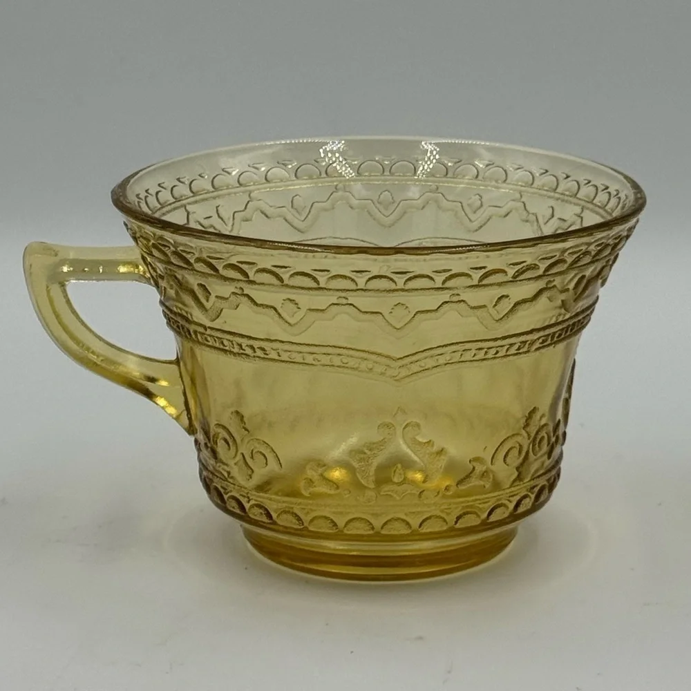 Vintage Federal Patrician Spoke Amber Depression Glass Cup and Saucer Set